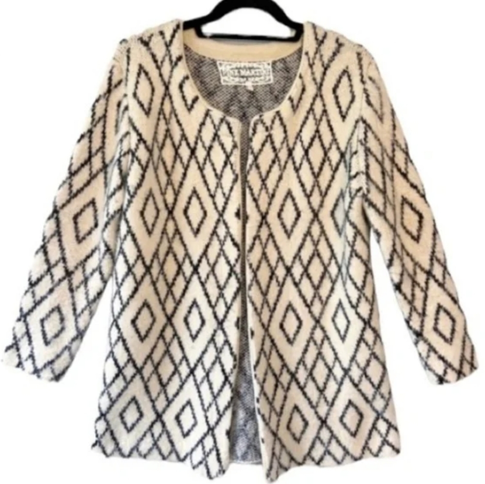 Pink Martini Black and White Diamond Pattern Cardigan